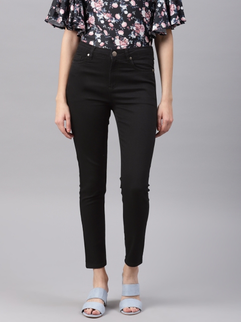 

NUSH Women Black Slim Fit Mid-Rise Clean Look Cropped Stretchable Jeans