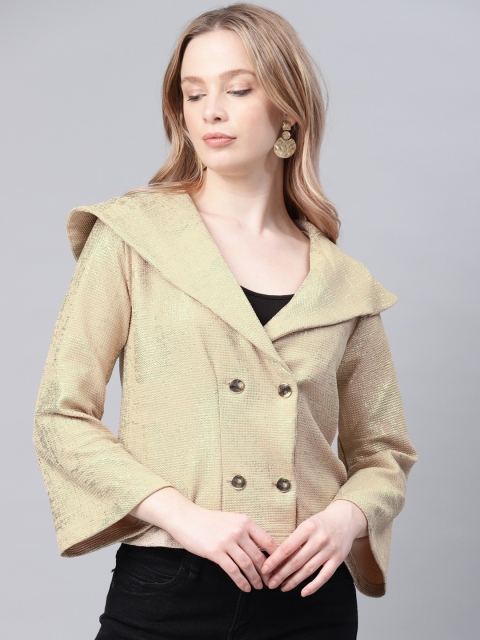 

NUSH Women Beige Solid Double-Breasted Casual Blazer