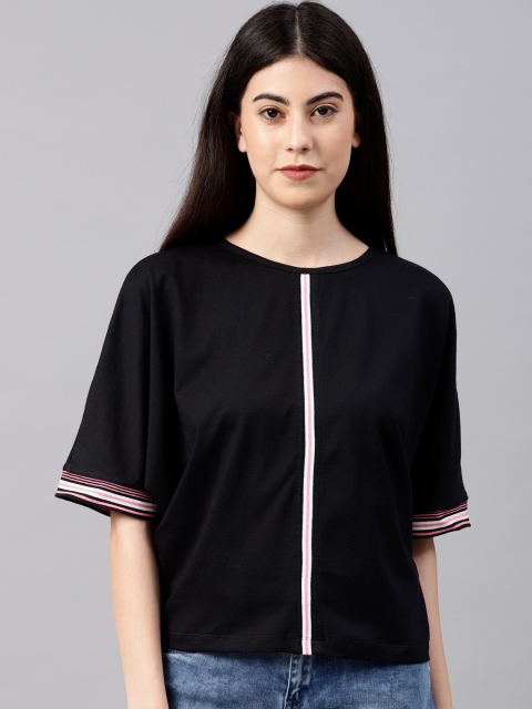 

NUSH Women Black Solid Pure Cotton Top