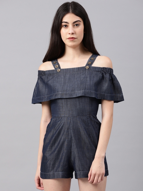 

NUSH Blue Solid Playsuit