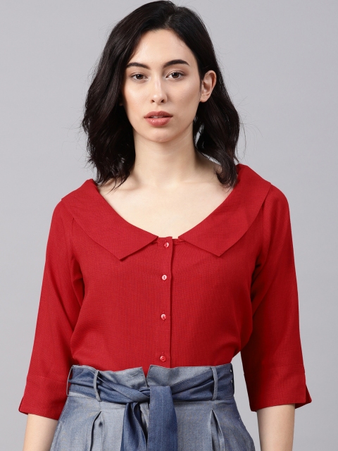 

NUSH Women Red Solid Shirt Style Top
