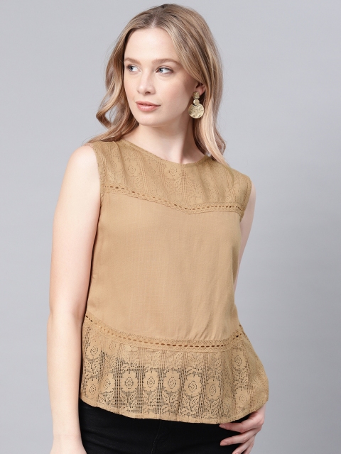 

NUSH Women Beige Self Design Top
