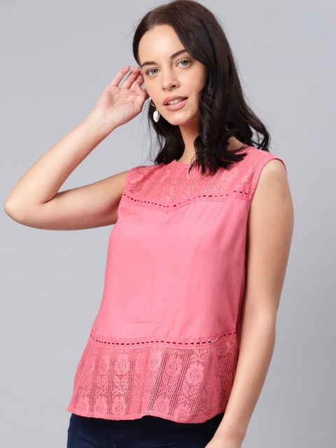 

NUSH Women Pink Solid Styled Back Top