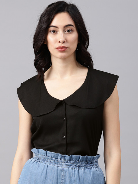 

NUSH Women Black Solid Regular Top