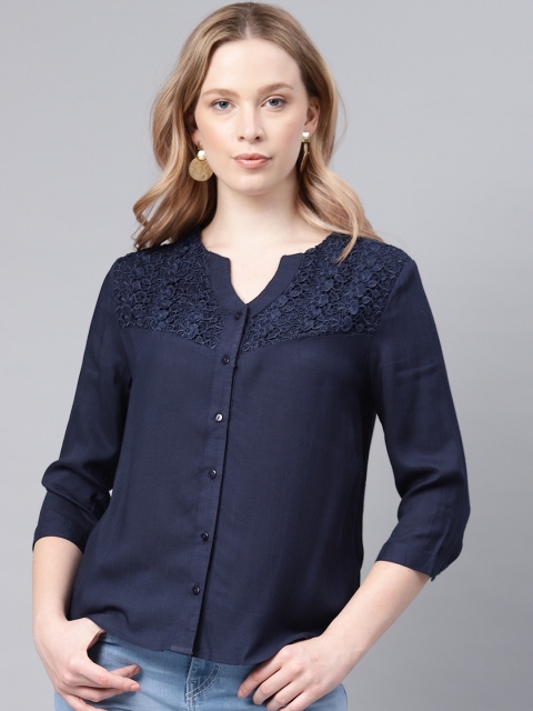 

NUSH Women Navy Solid Shirt Style Top, Navy blue