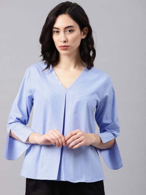 

NUSH Women Blue & White Striped Top