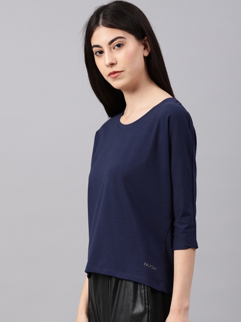 

NUSH Women Navy Blue Solid Round Neck T-shirt
