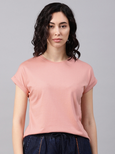 

NUSH Women Pink Solid Round Neck T-shirt