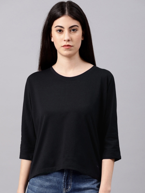 

NUSH Women Black Solid T-shirt