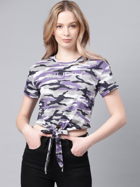 

NUSH Women Purple & Grey Printed Top