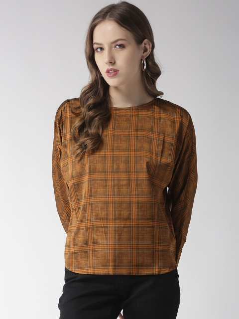 

Madame Women Brown & Mustard Yellow Checked Top