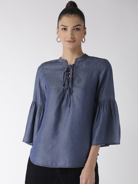 

Madame Women Navy Solid Chambray Top, Navy blue