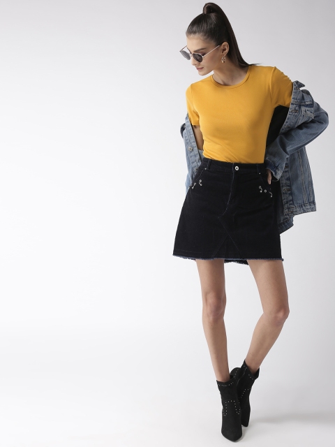 

Madame Women Mustard Yellow Solid Round Neck T-shirt