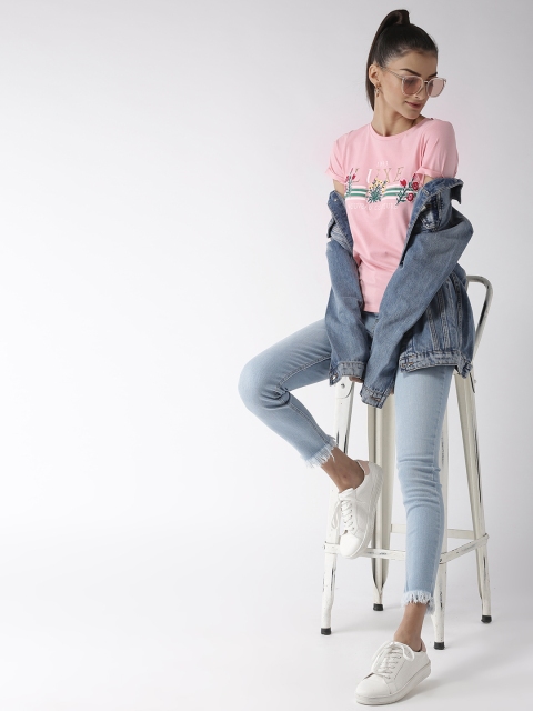 

Madame Women Pink Printed Round Neck T-shirt