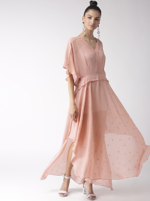 

Madame Women Pink Sheer Embroidered Detail Maxi Dress