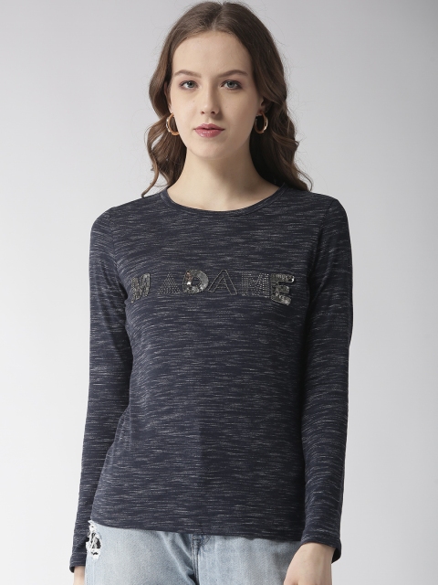

Madame Women Navy Blue Embellished Detail T-shirt