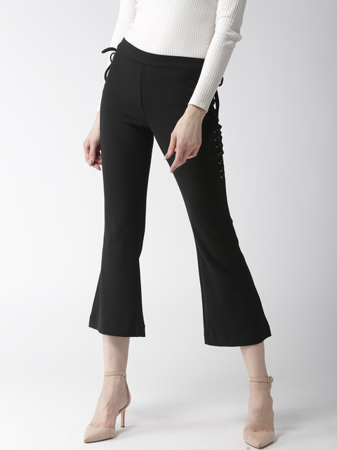 

Madame Women Black Regular Fit Solid Bootcut Trousers