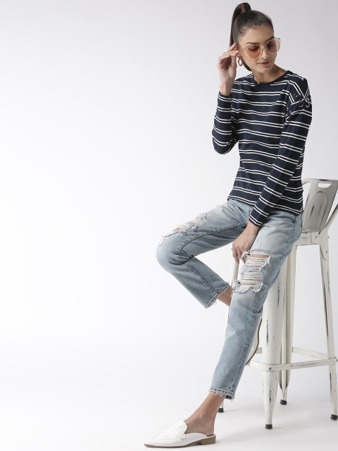 

Madame Women Navy Blue & White Striped Top