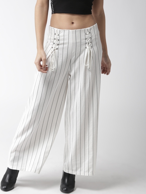 

Madame Women White & Navy Blue Striped Wide Leg Palazzos