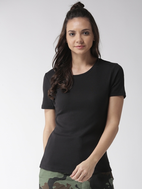 

Madame Women Black Solid Round Neck T-shirt