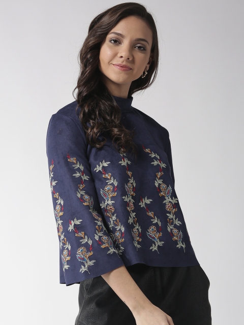 

Madame Women Navy Blue Embroidered Top