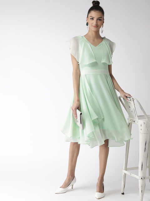 

Madame Women Mint Green Ruffled Solid Fit and Flare Dress
