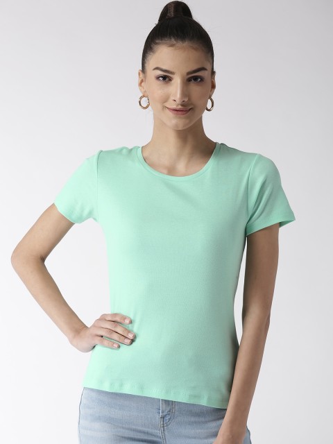 

Madame Women Green Solid Round Neck T-shirt