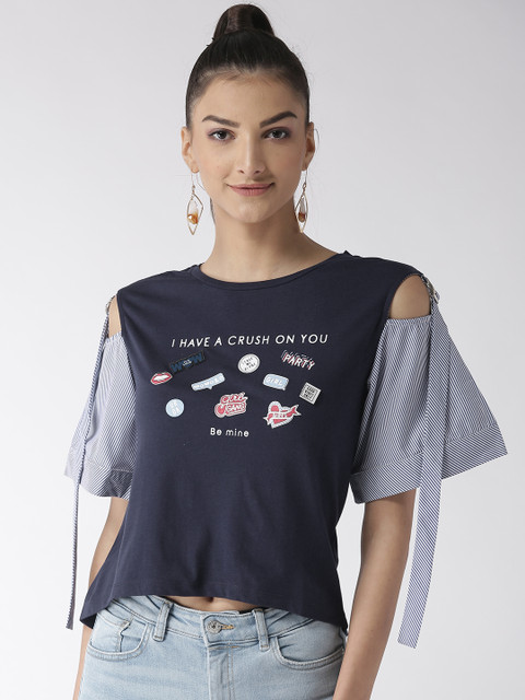 

Madame Women Navy Blue Printed Top
