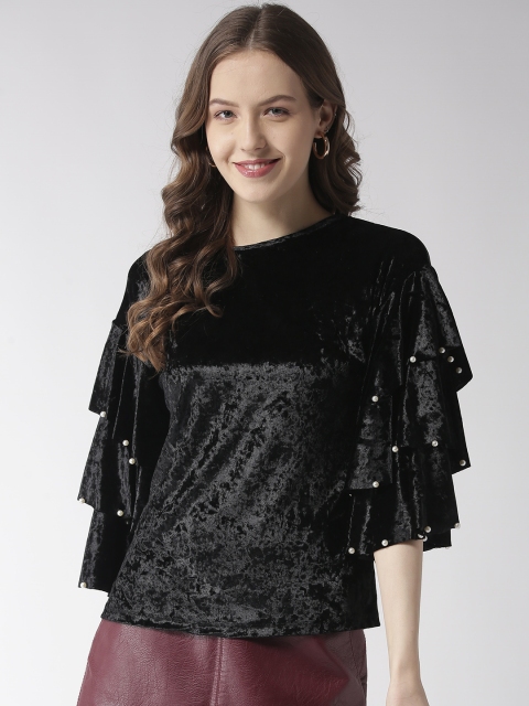 

Madame Women Black Solid Velvet Finish Top