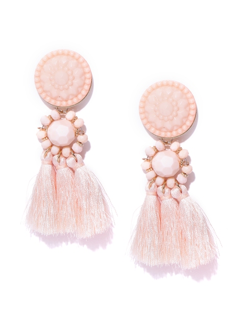 

Bellofox Peach-Coloured Beaded Tasselled Contemporary Drop Earrings