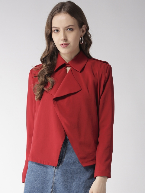 

Madame Women Red Solid Button Shrug