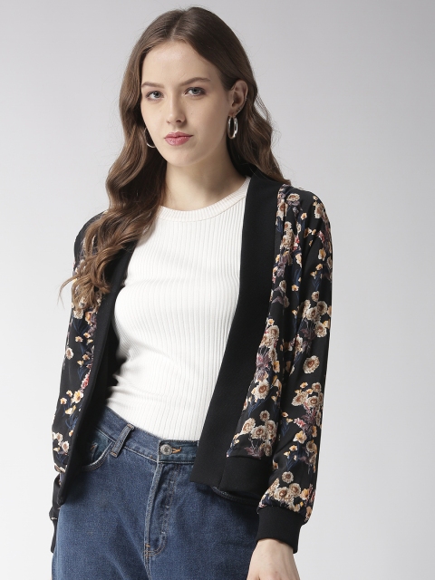 

Madame Women Black & Beige Printed Open Front Shrug