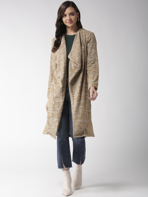 

Madame Women Mustard Yellow Solid Waterfall Longline Shrug