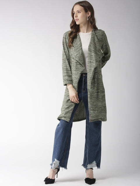 

Madame Women Olive Green Solid Waterfall Longline Shrug