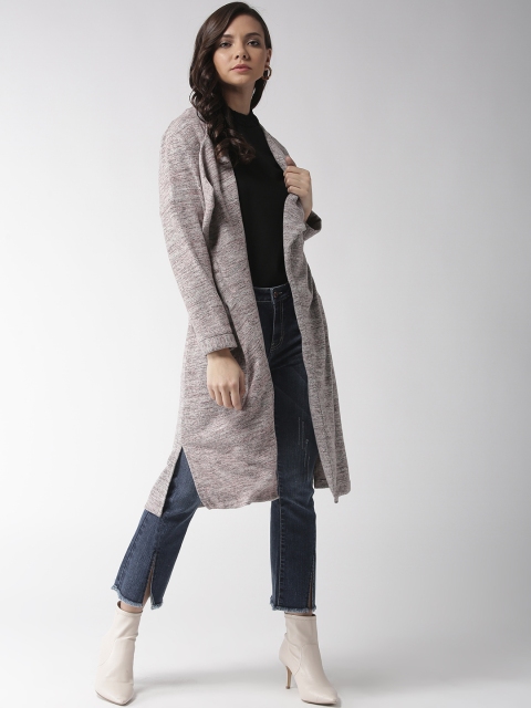 

Madame Women Pink & Grey Solid Waterfall Longline Shrug