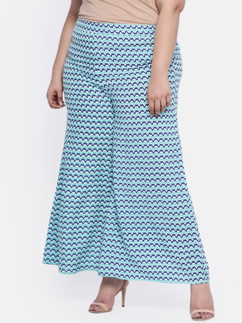 

aLL Plus Size Women White Navy Printed Wide Leg Palazzos