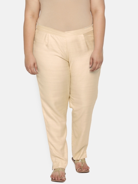 

aLL Plus Size Women Beige Slim Fit Solid Regular Trousers
