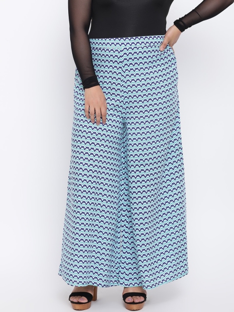 

aLL Plus Size Women Navy Blue Green Printed Straight Palazzos