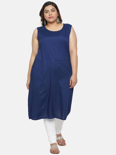 

aLL Plus Size Women Off-White Navy Blue Printed Layered A-Line Kurta