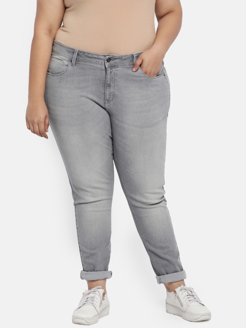 

aLL Plus Size Women Grey Slim Fit Mid-Rise Clean Look Stretchable Jeans