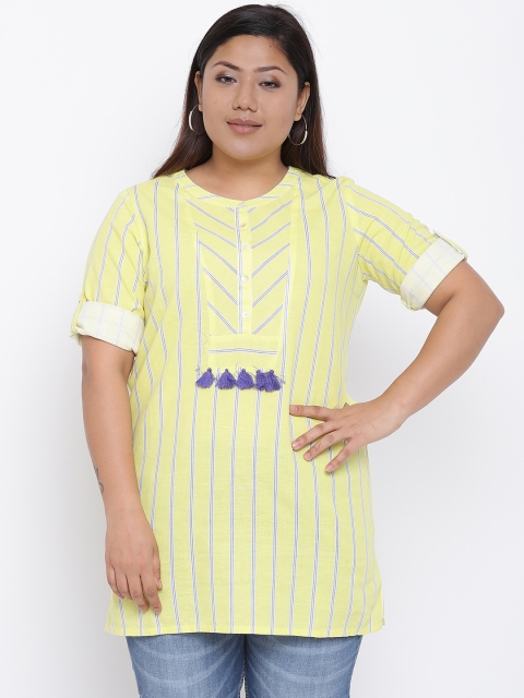 

aLL Plus Size Yellow Blue Striped Tunic