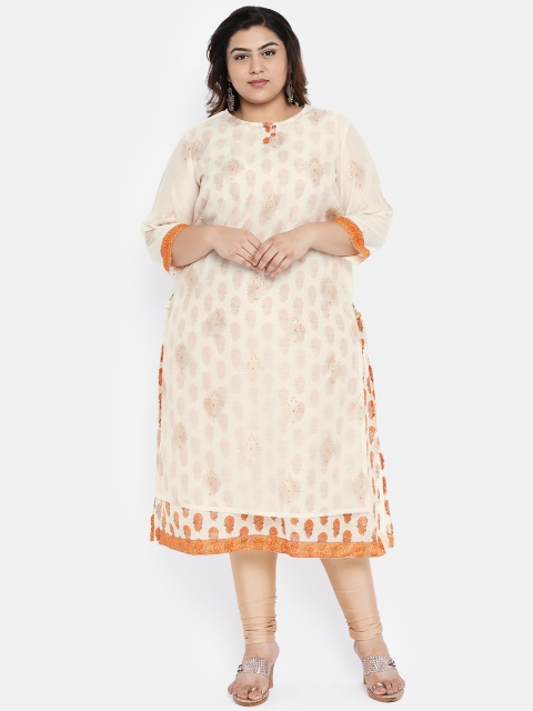 

aLL Plus Size Women Cream-Coloured Printed Straight Kurta