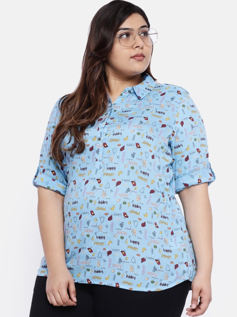 

aLL Plus Size Women Blue Regular Fit Printed Casual Shirt
