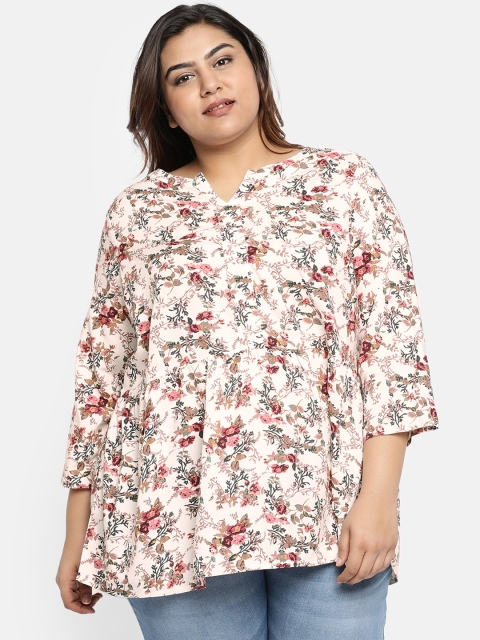 

aLL Plus Size Women Off-White Printed A-Line Top