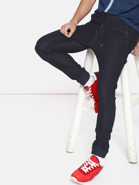 

SINGLE Men Blue Slim Jogger Mid-Rise Clean Look Stretchable Jeans