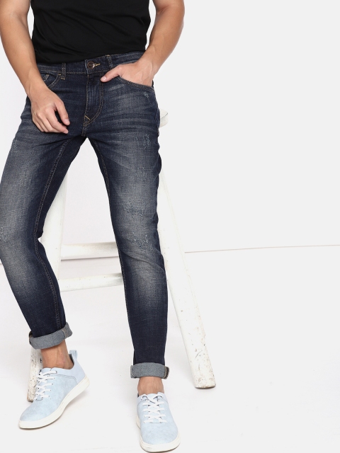 

SINGLE Men Blue Skinny Fit Mid-Rise Low Distress Stretchable Jeans