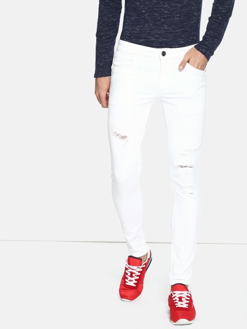 

SINGLE Men White Skinny Fit Mid-Rise Mildly Distressed Stretchable Jeans