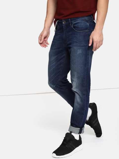 

SINGLE Men Blue Skinny Fit Mid-Rise Low Distress Stretchable Jeans