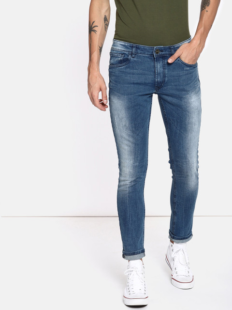 

SINGLE Men Blue Skinny Fit Mid-Rise Low Distress Stretchable Jeans