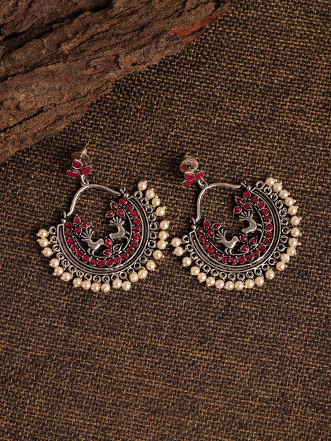 

Fabstreet Pink & Silver-Toned Handcrafted Classic Chandbalis